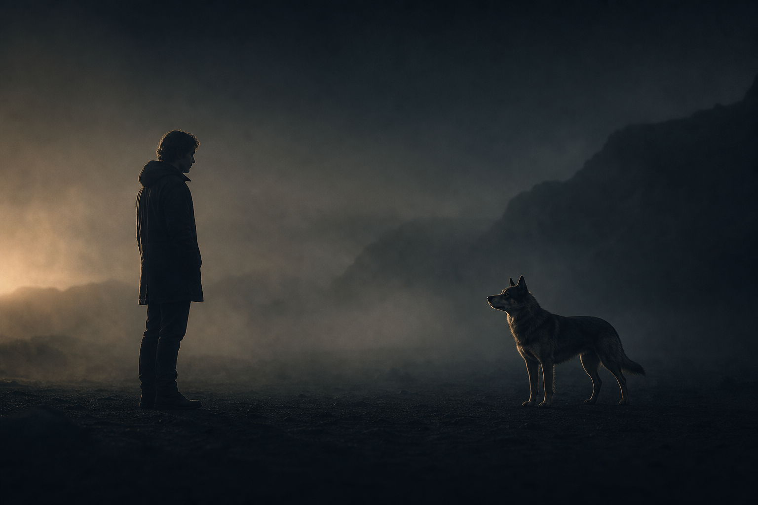 Une personne observe calmement un chien avec attention et respect.